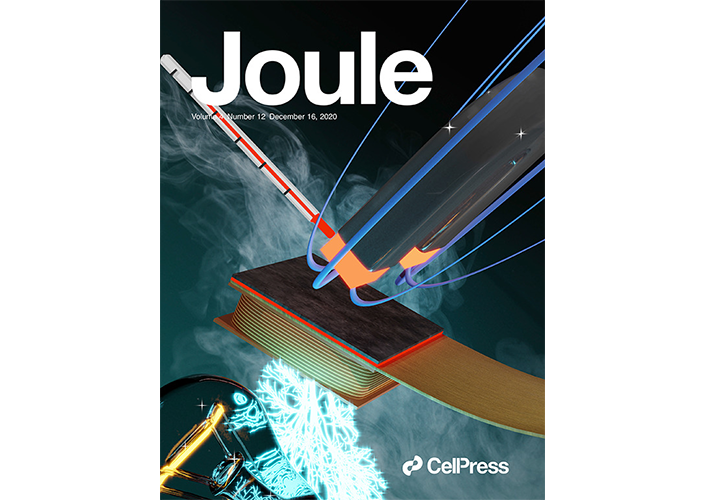 Cover of the December 2020 Issue of the Energy Journal ‘Joule’. On the Cover: The image shows artistically the concept of thermomagnetic power generation.